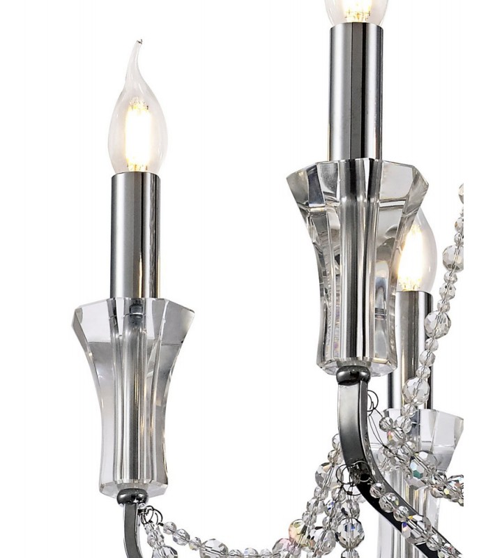 Ceiling Chandelier Pendant 6 Light E14 Polished Chrome, Crystal - 9