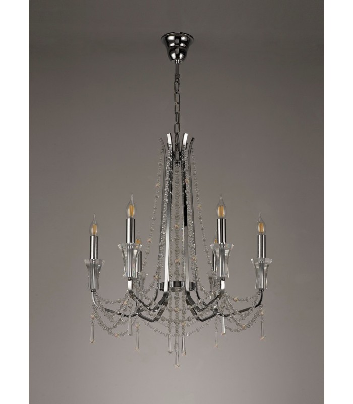 Ceiling Chandelier Pendant 6 Light E14 Polished Chrome, Crystal - 11