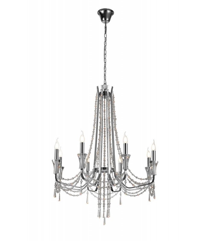 Ceiling Chandelier Pendant 8 Light E14 Polished Chrome, Crystal - 1