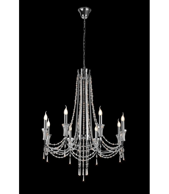 Ceiling Chandelier Pendant 8 Light E14 Polished Chrome, Crystal - 3