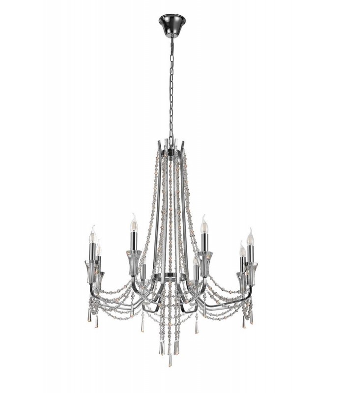 Ceiling Chandelier Pendant 8 Light E14 Polished Chrome, Crystal - 4