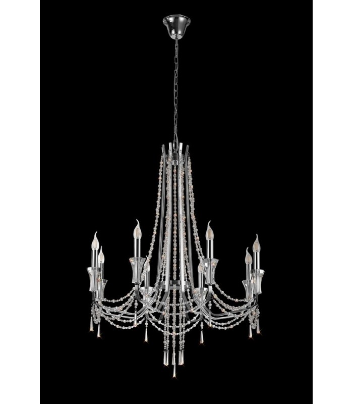 Ceiling Chandelier Pendant 8 Light E14 Polished Chrome, Crystal - 12