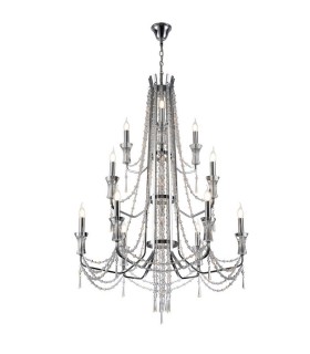 3 Tier Ceiling Chandelier Pendant E14 Polished Chrome, Crystal - 1