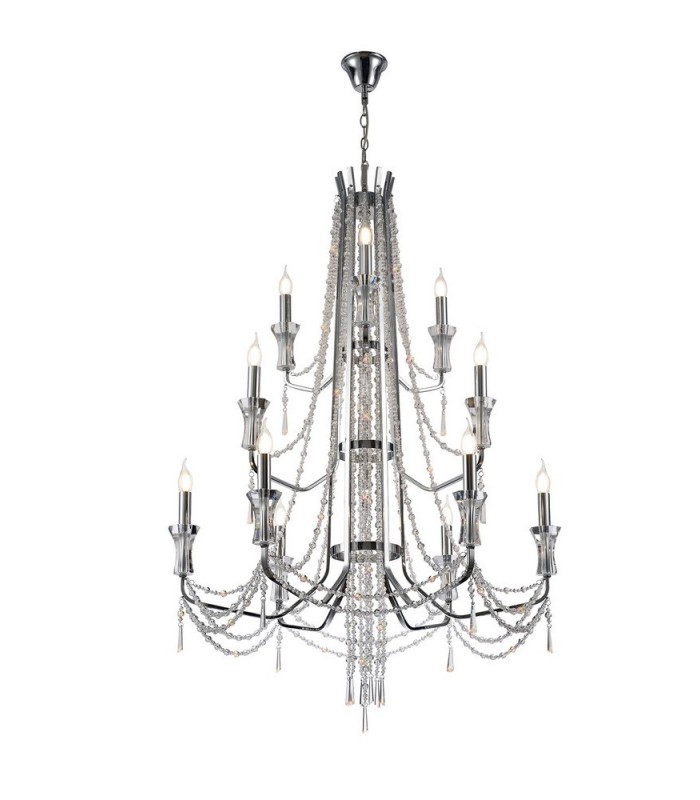 3 Tier Ceiling Chandelier Pendant E14 Polished Chrome, Crystal - 1