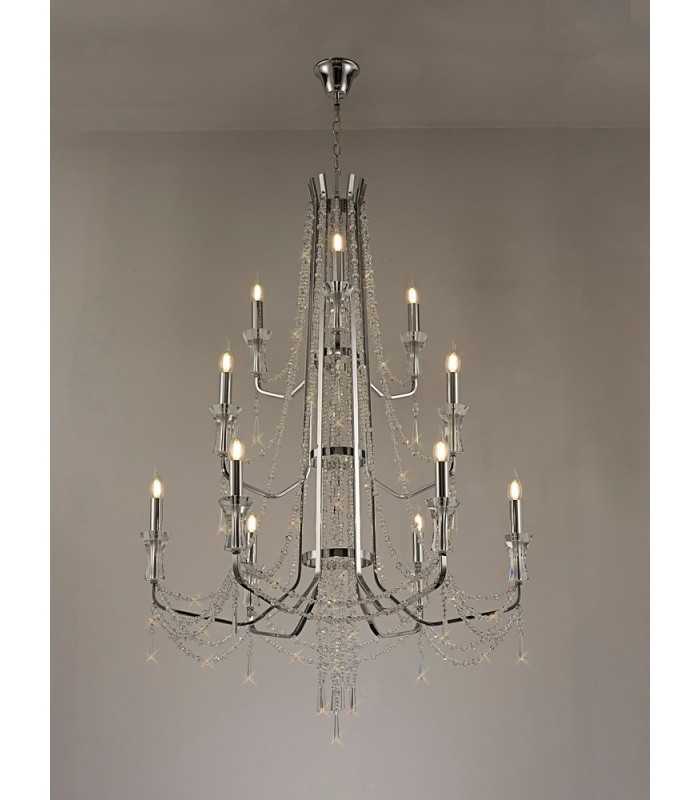 3 Tier Ceiling Chandelier Pendant E14 Polished Chrome, Crystal - 3