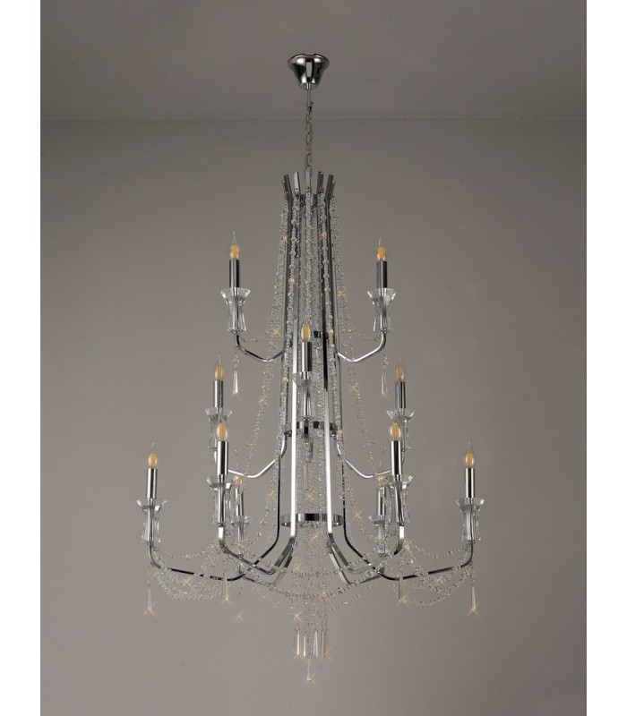 3 Tier Ceiling Chandelier Pendant E14 Polished Chrome, Crystal - 11