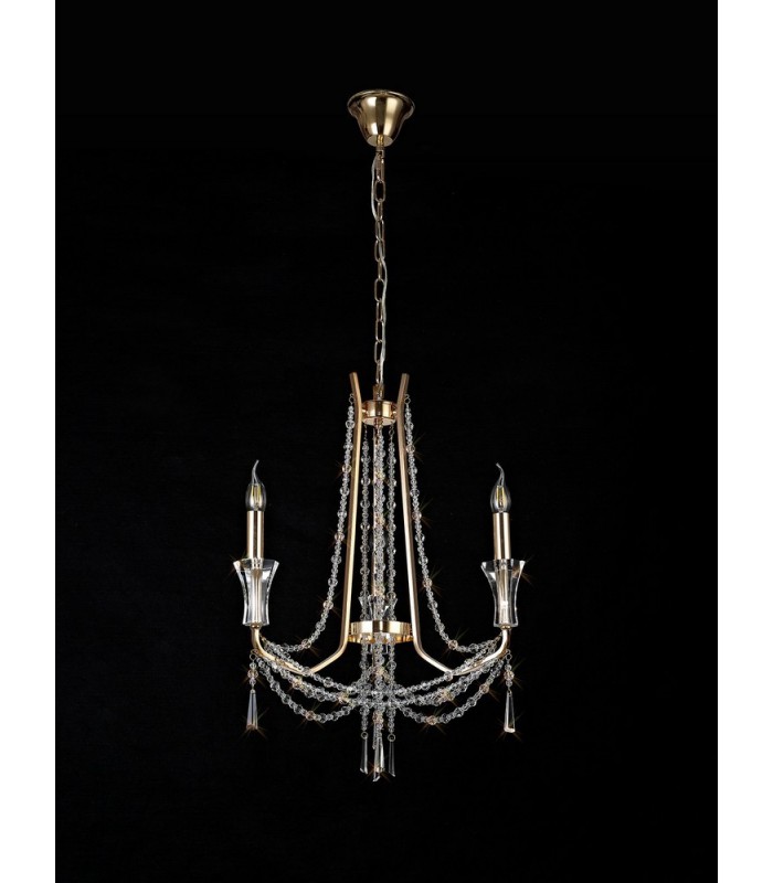 Ceiling Chandelier Pendant 3 Light E14 French Gold, Crystal - 12
