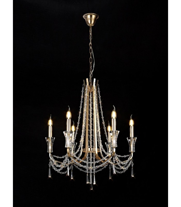 Ceiling Chandelier Pendant 6 Light E14 French Gold, Crystal - 3
