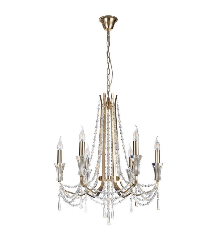 Ceiling Chandelier Pendant 6 Light E14 French Gold, Crystal - 4