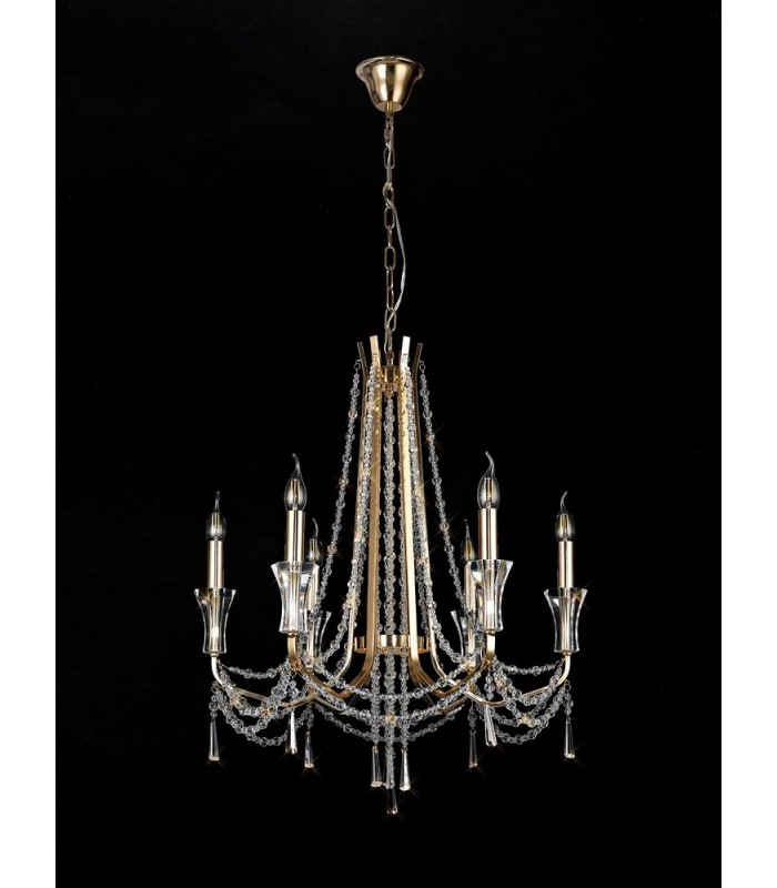Ceiling Chandelier Pendant 6 Light E14 French Gold, Crystal - 12