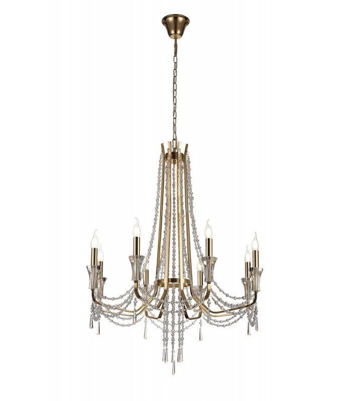Ceiling Chandelier Pendant 8 Light E14 French Gold, Crystal - 1