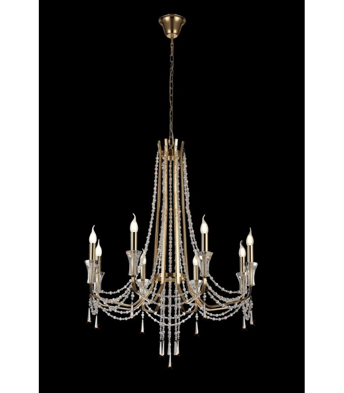 Ceiling Chandelier Pendant 8 Light E14 French Gold, Crystal - 3