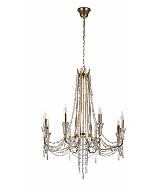 Ceiling Chandelier Pendant 8 Light E14 French Gold, Crystal - 4