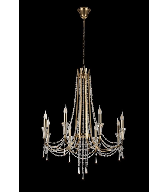 Ceiling Chandelier Pendant 8 Light E14 French Gold, Crystal - 12