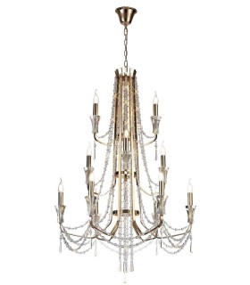 Ceiling Chandelier Pendant 6+3+3 Light E14 French Gold, Crystal - 1
