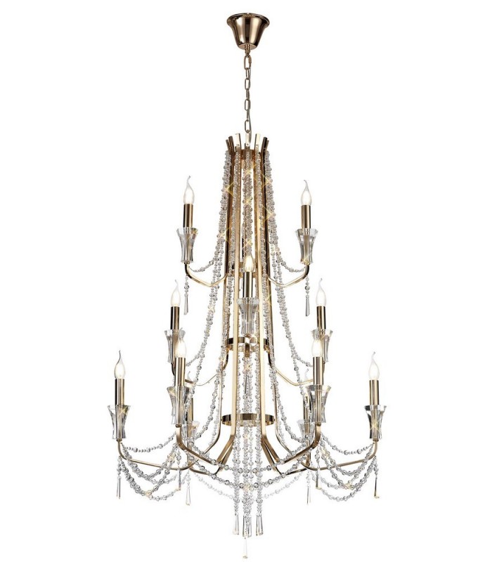 Ceiling Chandelier Pendant 6+3+3 Light E14 French Gold, Crystal - 1