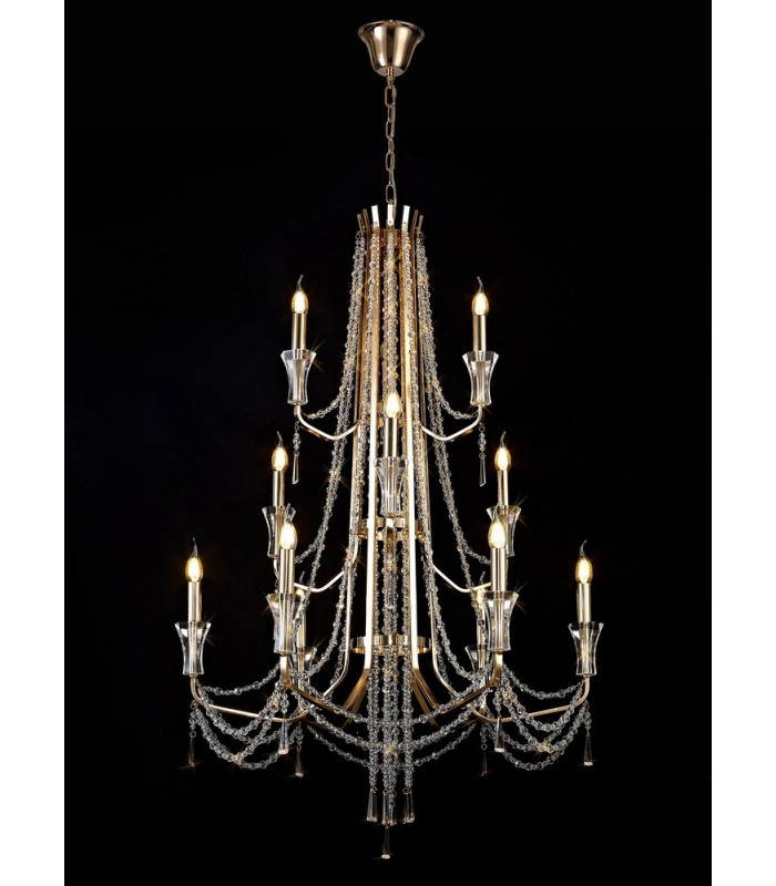 Ceiling Chandelier Pendant 6+3+3 Light E14 French Gold, Crystal - 3