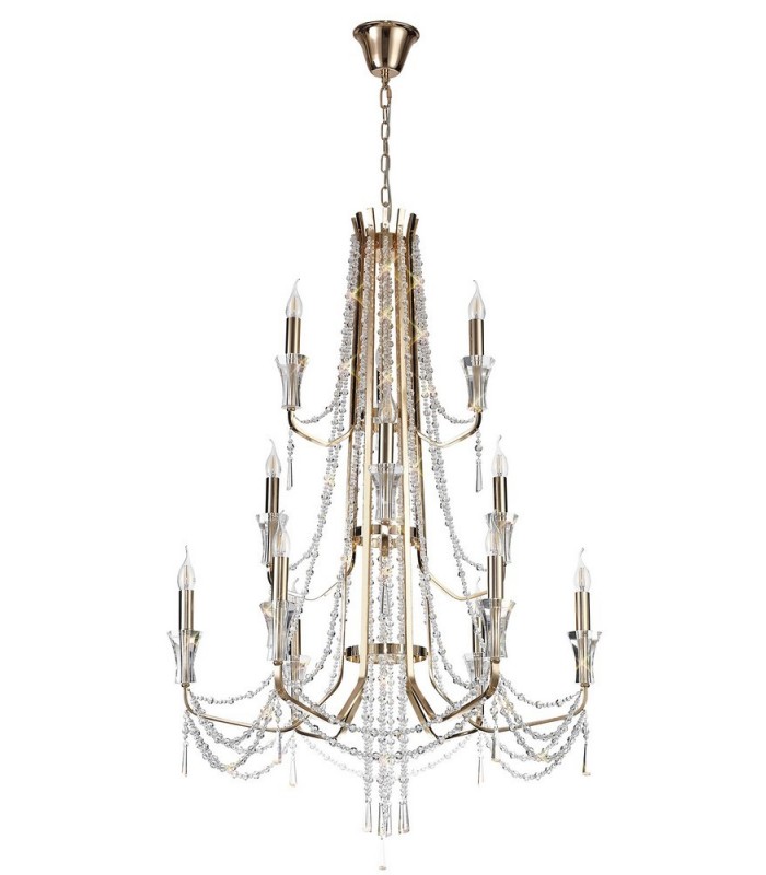 Ceiling Chandelier Pendant 6+3+3 Light E14 French Gold, Crystal - 4