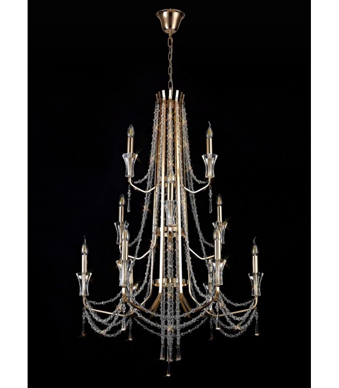Ceiling Chandelier Pendant 6+3+3 Light E14 French Gold, Crystal - 12