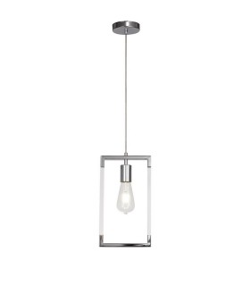 Single Rectangle Ceiling Pendant 1 Light E27 Polished Nickel, Acrylic - 1