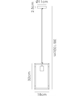 Single Rectangle Ceiling Pendant 1 Light E27 Polished Nickel, Acrylic - 2