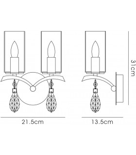 Wall Lamp Switched 2 Light E14 Polished Chrome, Crystal With Clear Glass - 2