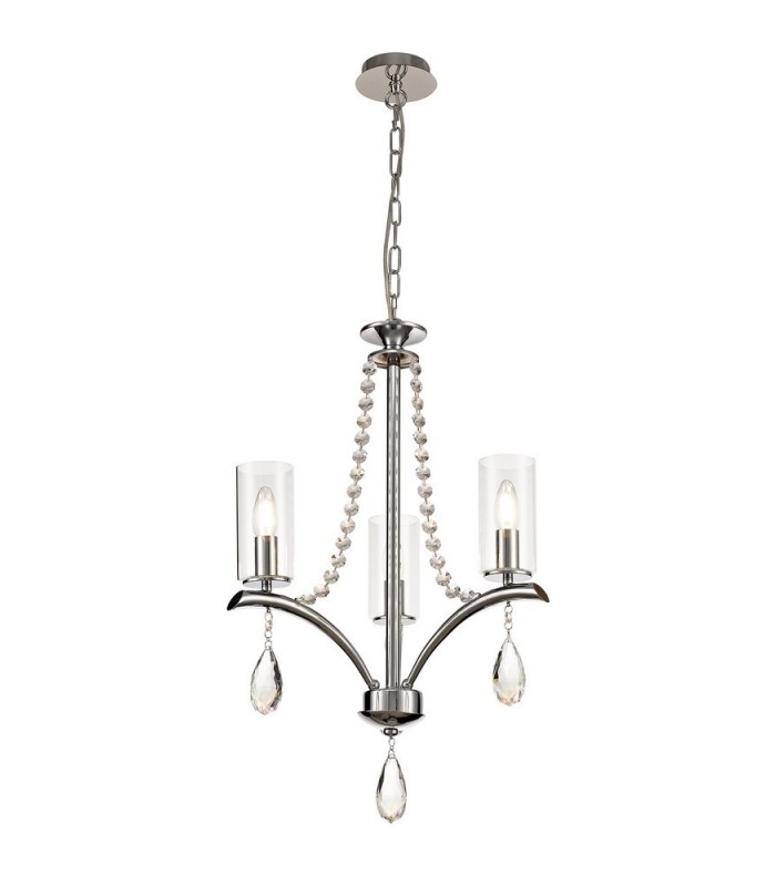 Ceiling Pendant 3 Light E14 Polished Chrome, Crystal With Clear Glass - 1