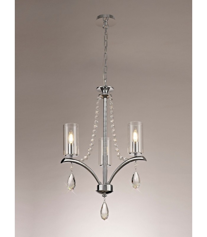 Ceiling Pendant 3 Light E14 Polished Chrome, Crystal With Clear Glass - 3
