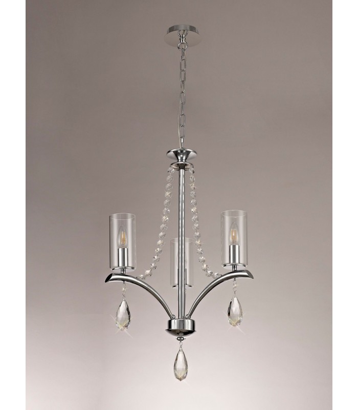 Ceiling Pendant 3 Light E14 Polished Chrome, Crystal With Clear Glass - 12