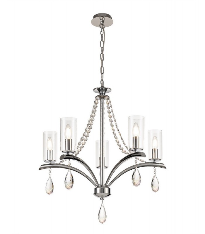 Ceiling Pendant 5 Light E14 Polished Chrome, Crystal With Clear Glass - 1