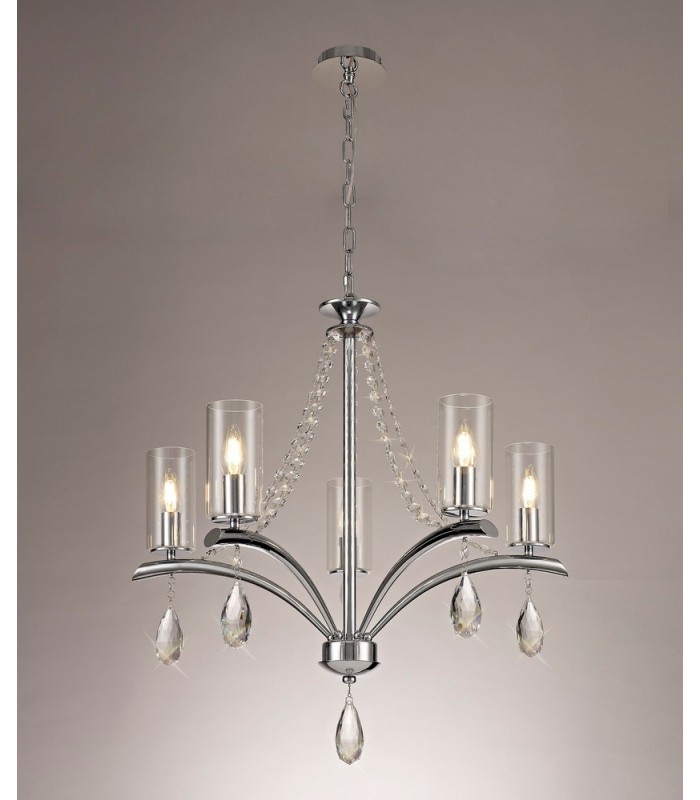 Ceiling Pendant 5 Light E14 Polished Chrome, Crystal With Clear Glass - 3