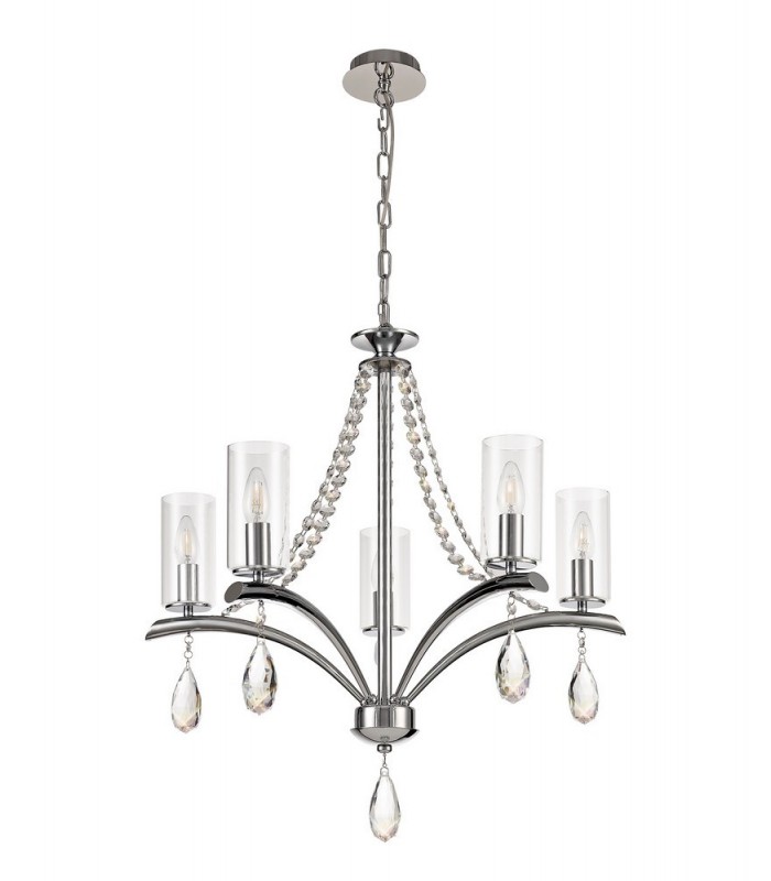 Ceiling Pendant 5 Light E14 Polished Chrome, Crystal With Clear Glass - 4