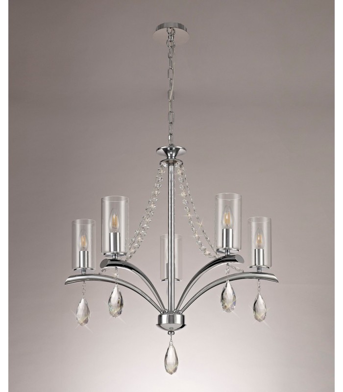 Ceiling Pendant 5 Light E14 Polished Chrome, Crystal With Clear Glass - 12