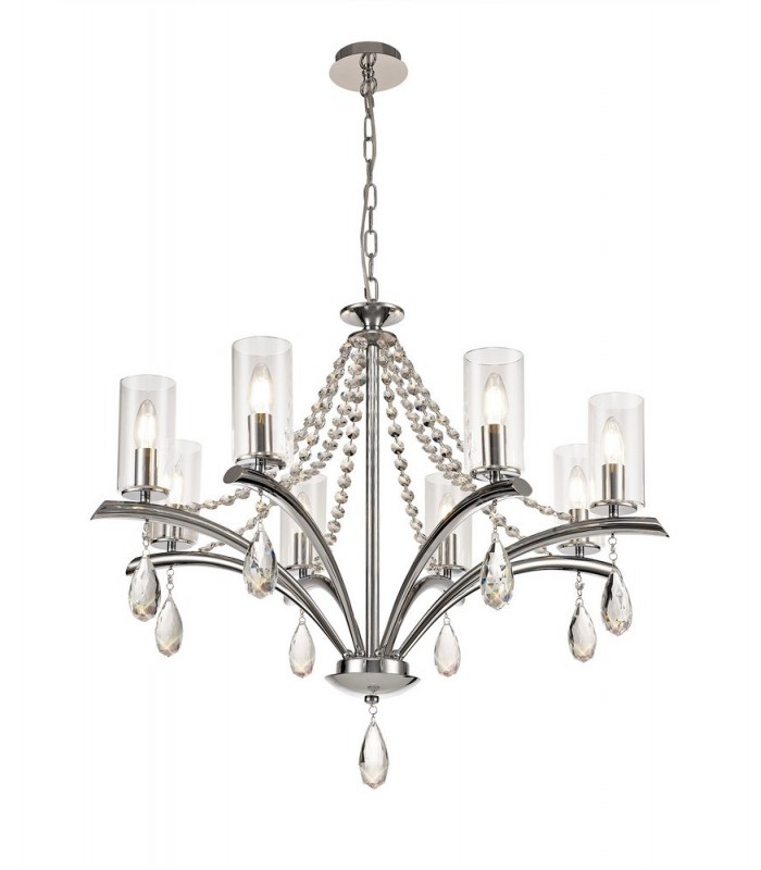 Ceiling Pendant 8 Light E14 Polished Chrome, Crystal With Clear Glass - 1