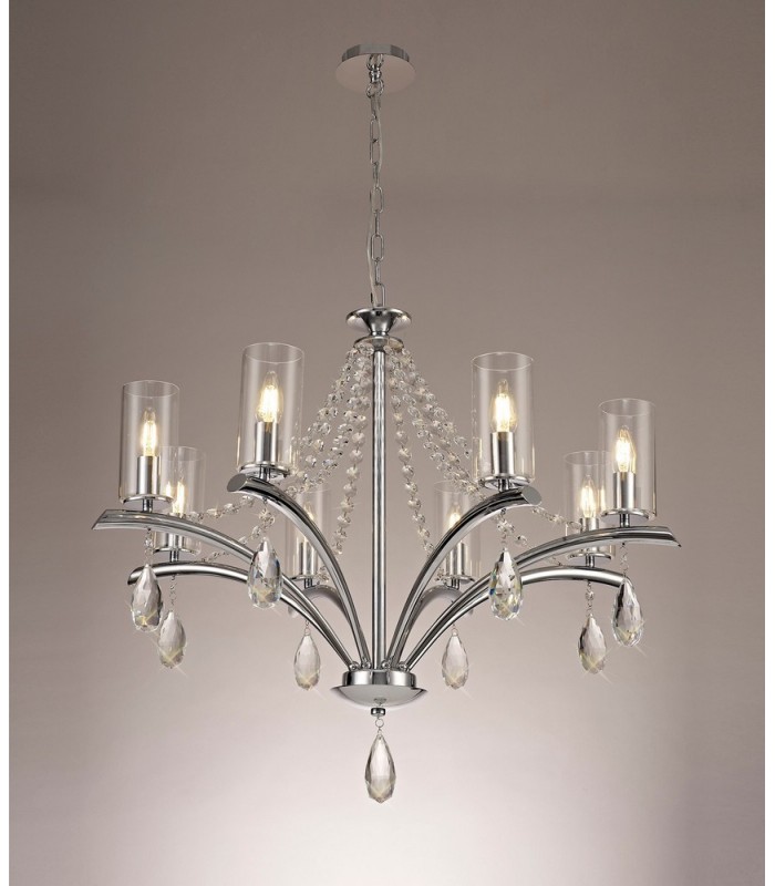 Ceiling Pendant 8 Light E14 Polished Chrome, Crystal With Clear Glass - 3