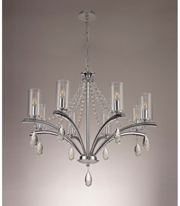 Ceiling Pendant 8 Light E14 Polished Chrome, Crystal With Clear Glass - 12