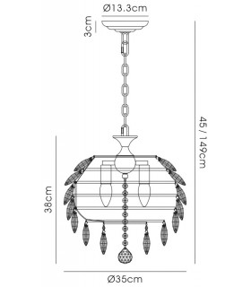 Ceiling Pendant, 3 Light E14, Polished Chrome, Crystal - 2