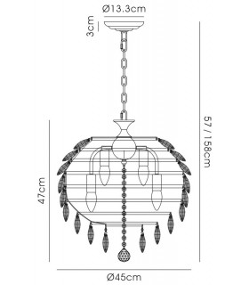 Ceiling Pendant, 6 Light E14, Polished Chrome, Crystal - 2