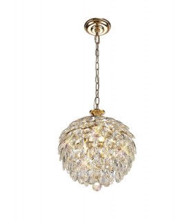 Ceiling Pendant, 3 Light E14, French Gold, Crystal - 1