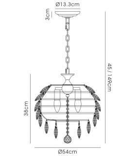Ceiling Pendant, 3 Light E14, French Gold, Crystal - 2