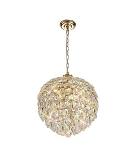 Ceiling Pendant, 6 Light E14, French Gold, Crystal - 1