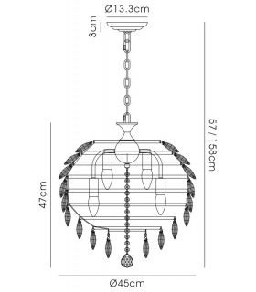 Ceiling Pendant, 6 Light E14, French Gold, Crystal - 2