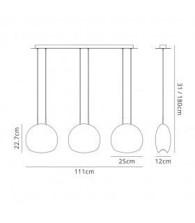Linear Ceiling Pendant, 3 x E14 (Max 40W) Chrome Glass - 2