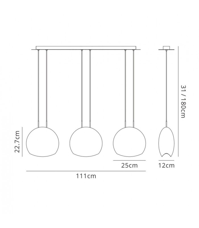 Linear Ceiling Pendant, 3 x E14 (Max 40W) Chrome Glass - 2