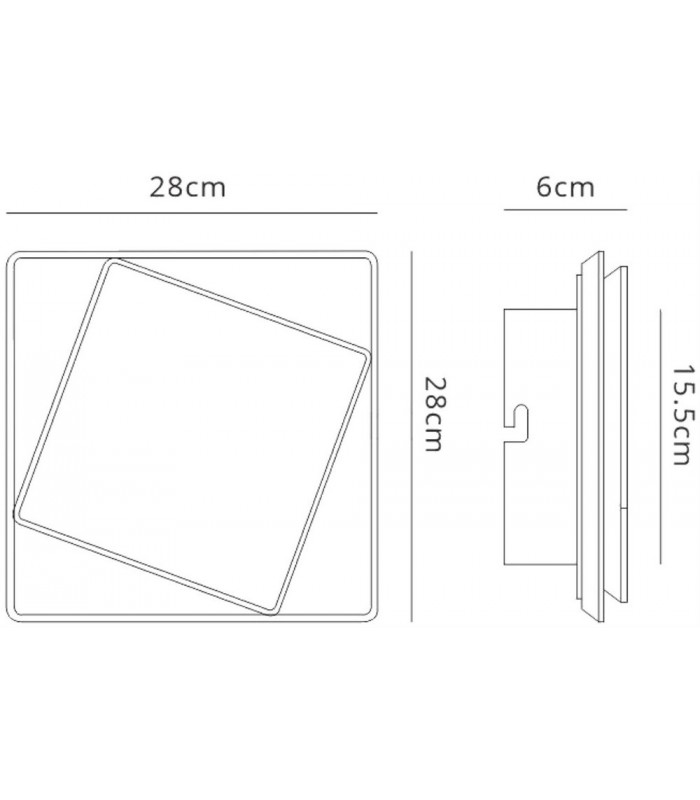 Flush Wall Lamp, 18W LED, 3000K, 1090lm, IP20, Black - 2