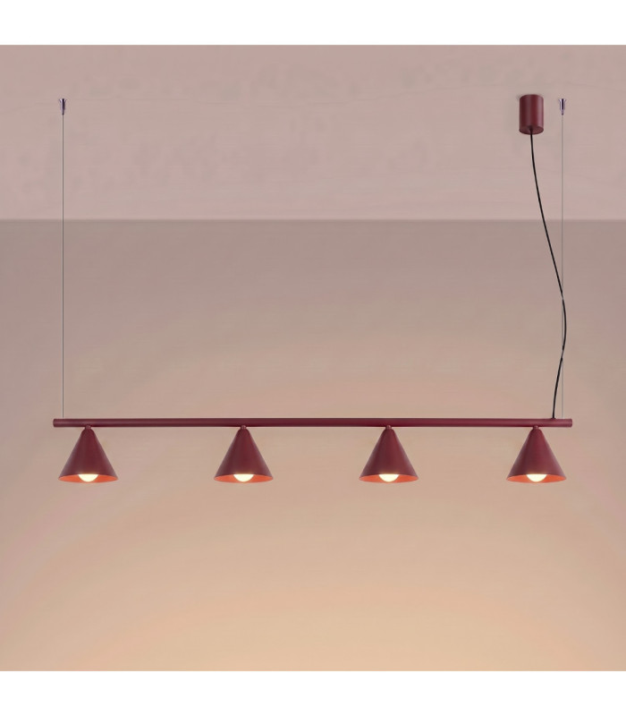 Nox Bar Pendant Ceiling Light Burgundy 4x E14-4