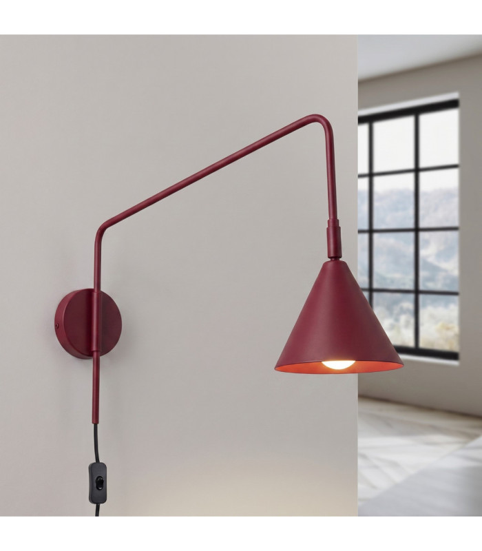 Nox Dome Wall Lamp Burgundy Plug In 1x E14 On/Off Switch-4