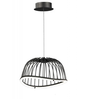 Caged Ceiling Pendant 41cm Round, 20W LED, 3000K, 1400lm, Black - 1