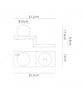 Wall Lamp Switched Globe With Mobile Phone Induction Charger, 6W LED, 3000K, 470lm, Sand White - 2