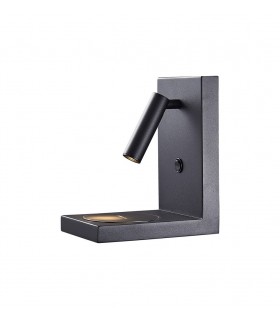 Reader Wall Lamp Switched With Mobile Phone Induction Charger, 3W LED, 3000K, 210lm, Sand Black - 1